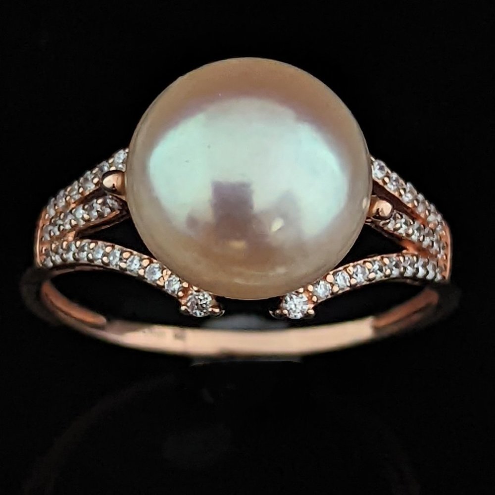 D'Joy Pink Pearl Rose 925 Sterling Silver Cocktail Travel Ring Estate